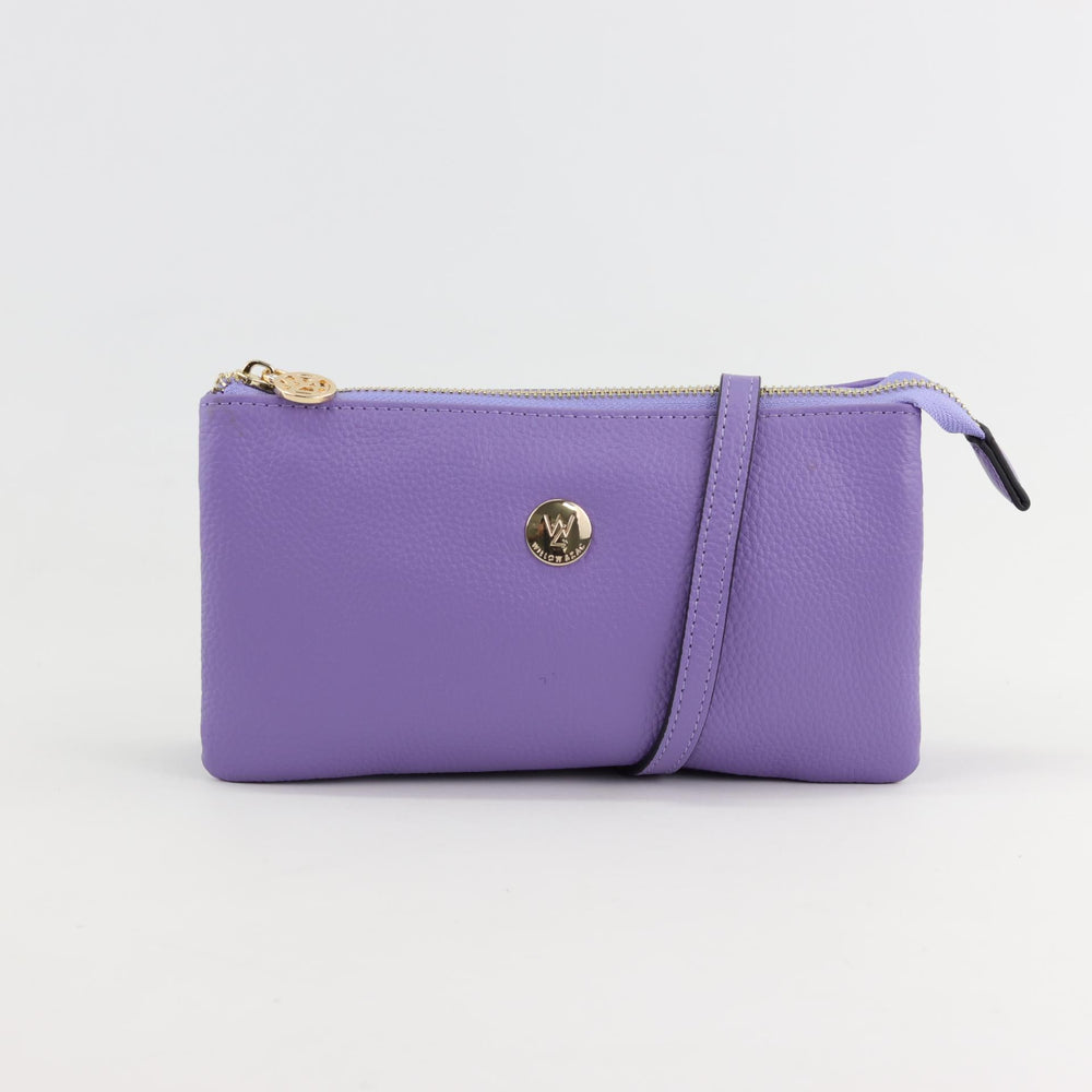 Willow & Zac Evie pebbled leather clutch crossbody amethyst #colour_amethyst
