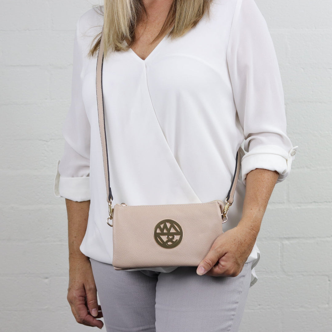 Willow & Zac Katie leather clutch crossbody nude