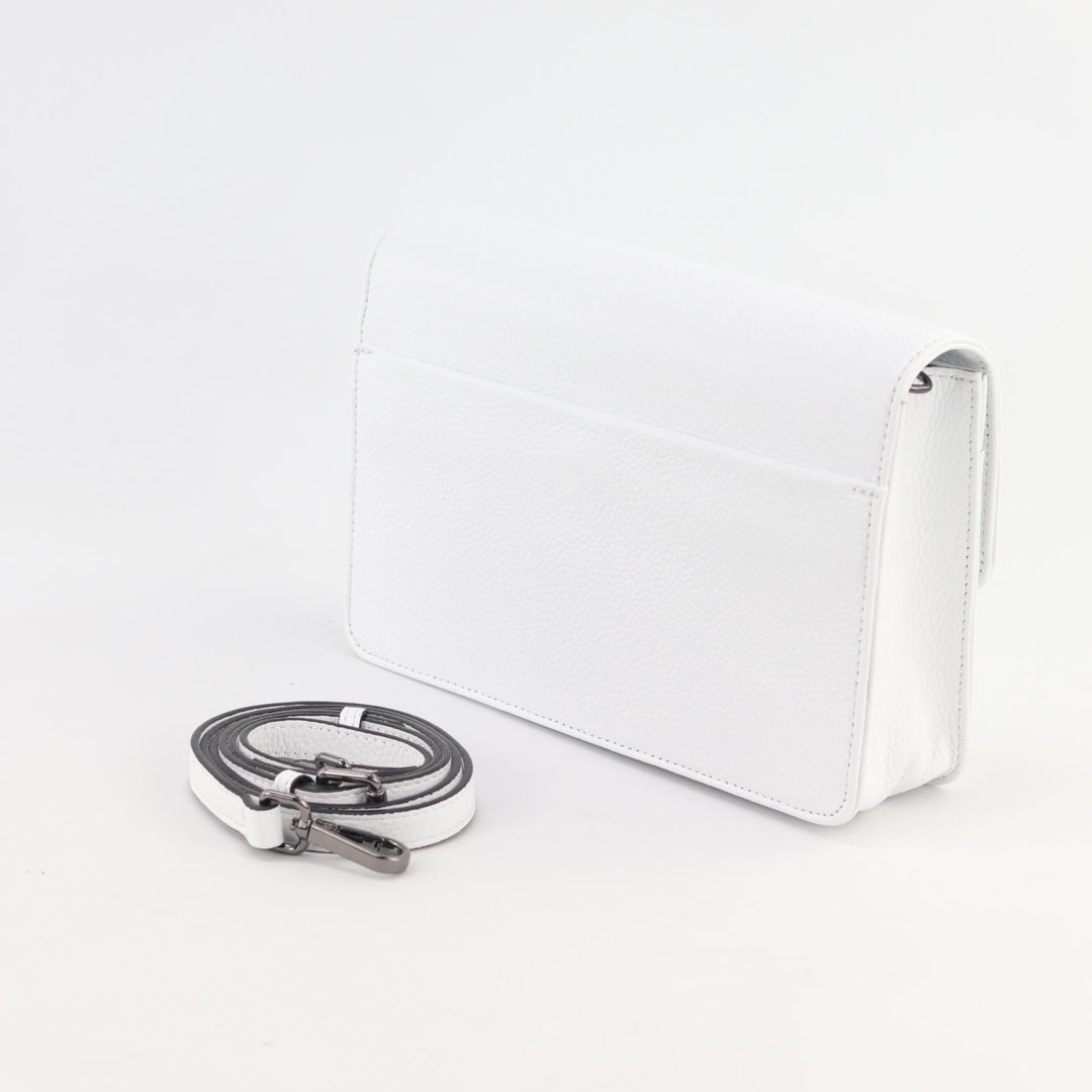 Willow & Zac Simone leather crossbody bag brilliant white BLACK HARDWARE back view & strap #colour_brilliant-white