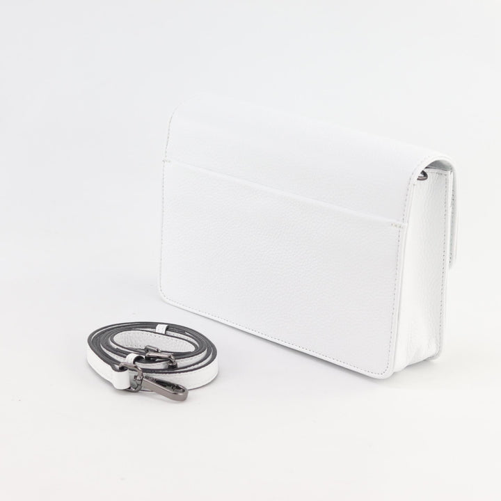 Willow & Zac Simone leather crossbody bag brilliant white BLACK HARDWARE back view & strap #colour_brilliant-white