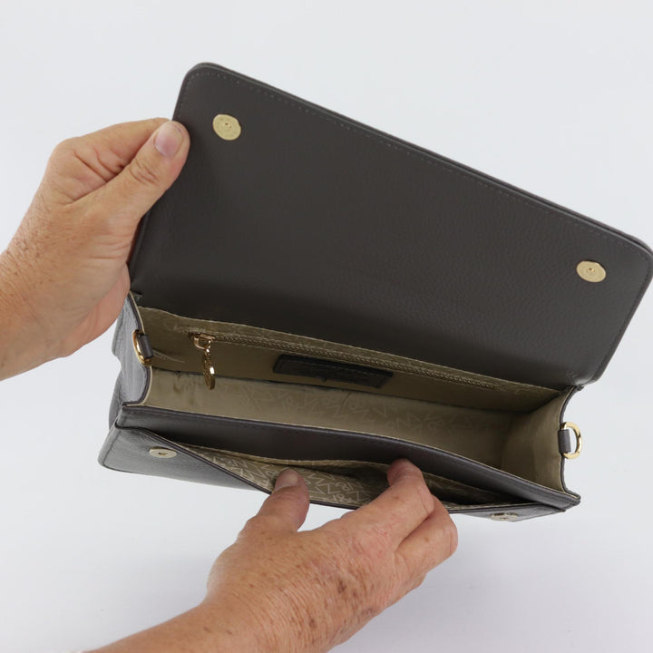 Willow & Zac Simone leather crossbody bag dark grey inside view #colour_dark-grey