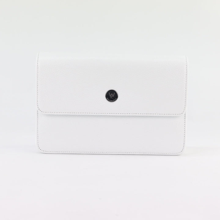 Willow & Zac Simone leather crossbody bag brilliant white BLACK HARDWARE front view #colour_brilliant-white