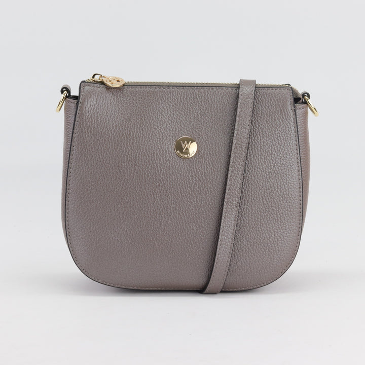front view of clara structured hand bag in metallic pewter coloured leather#colour_pewter