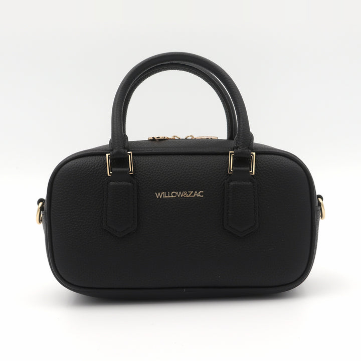 Elara Pebbled Leather Small Bowler Crossbody Bag - Black