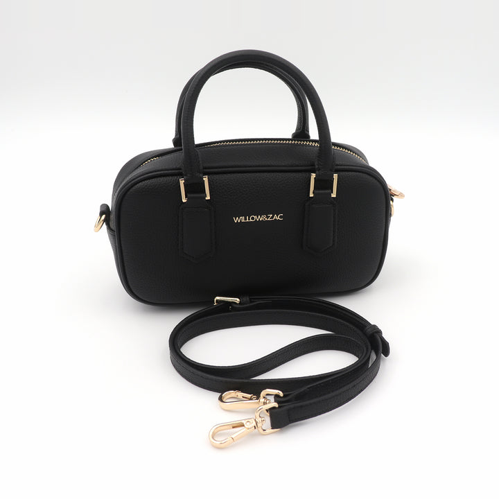 Elara Pebbled Leather Small Bowler Crossbody Bag - Black