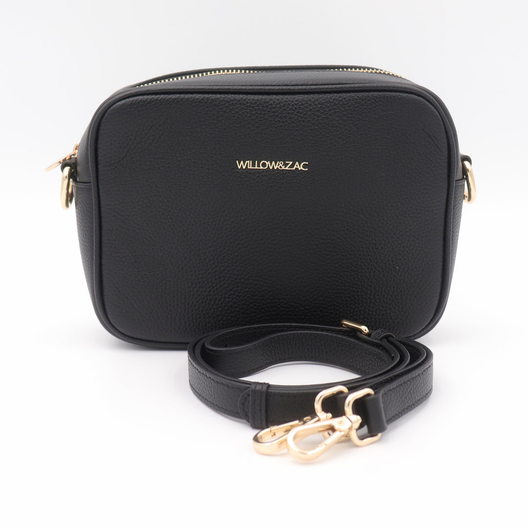 Bree Pebbled Leather Camera Crossbody Bag - Black