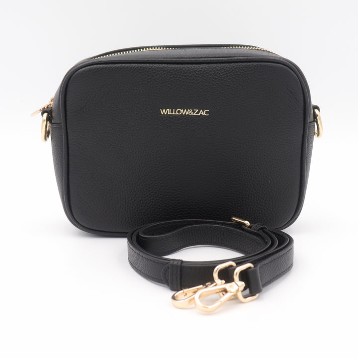 Bree Pebbled Leather Camera Crossbody Bag - Black