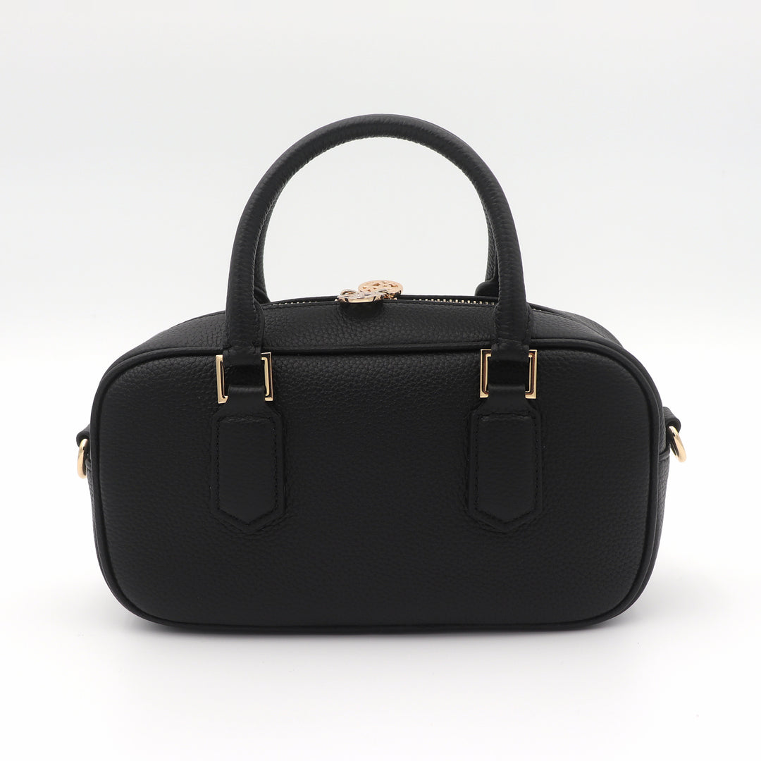 Elara Pebbled Leather Small Bowler Crossbody Bag - Black