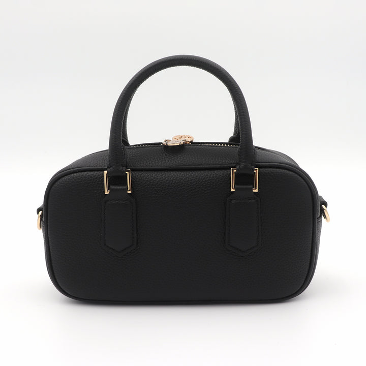 Elara Pebbled Leather Small Bowler Crossbody Bag - Black