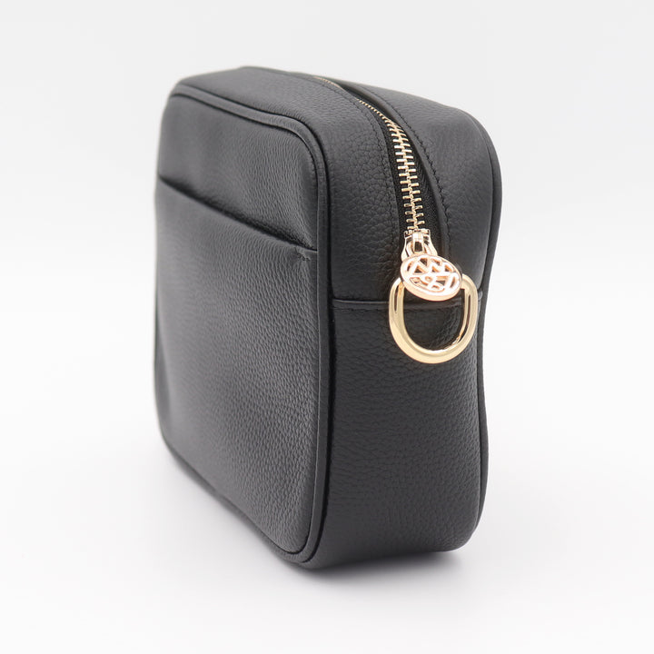 Bree Pebbled Leather Camera Crossbody Bag - Black