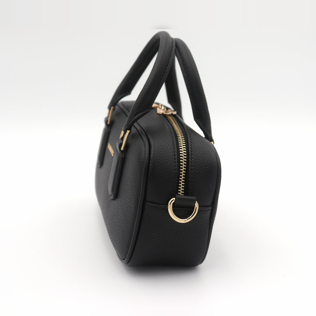 Elara Pebbled Leather Small Bowler Crossbody Bag - Black