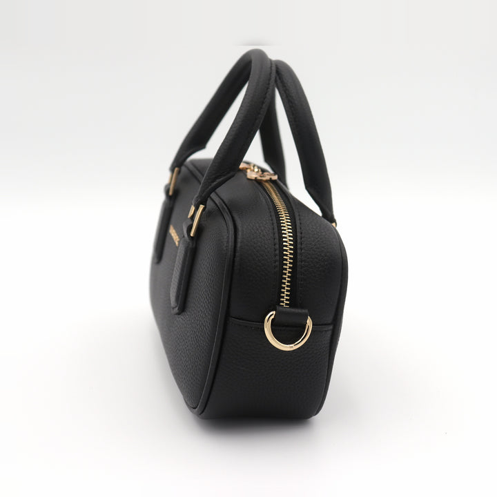 Elara Pebbled Leather Small Bowler Crossbody Bag - Black