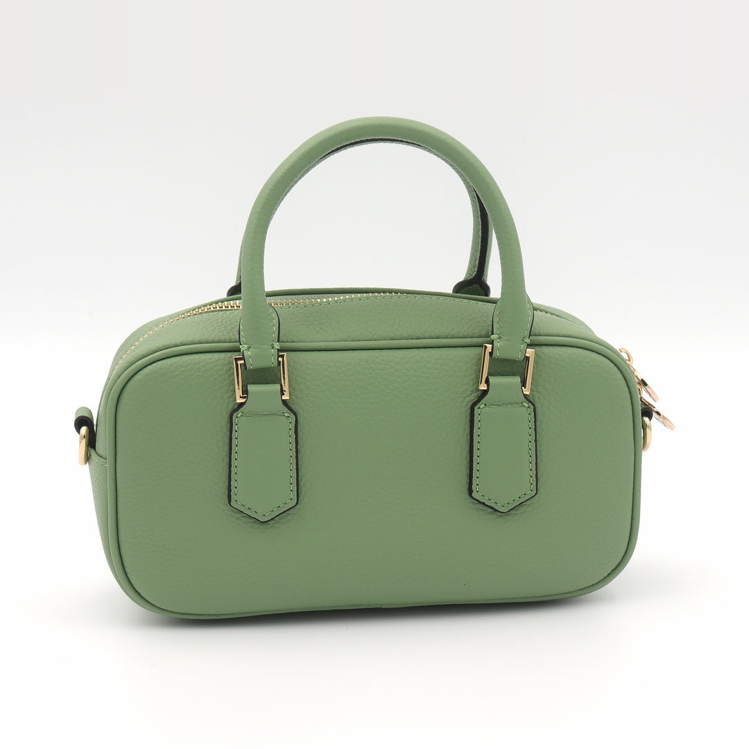Elara Pebbled Leather Small Bowler Crossbody Bag - Sage