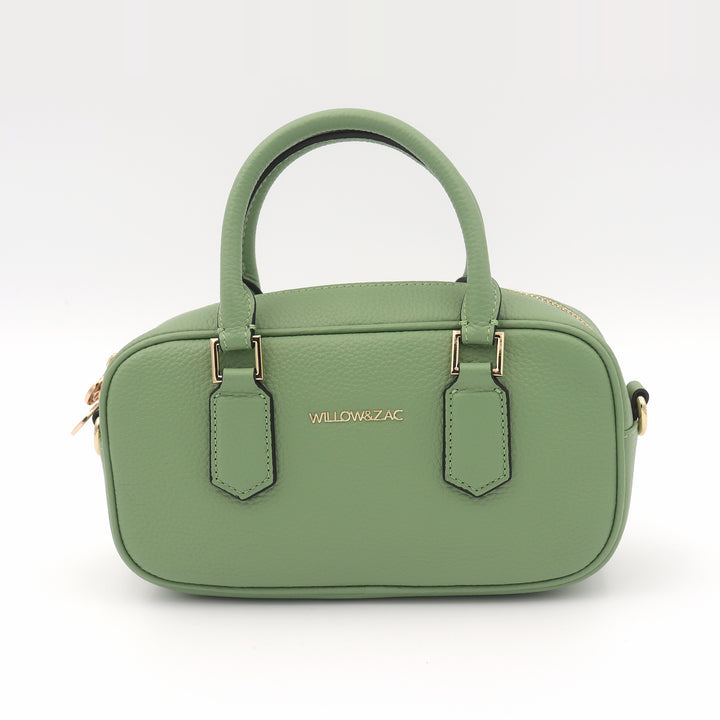 Elara Pebbled Leather Small Bowler Crossbody Bag - Sage