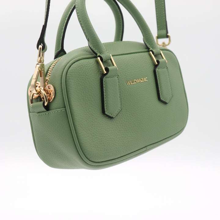 Elara Pebbled Leather Small Bowler Crossbody Bag - Sage