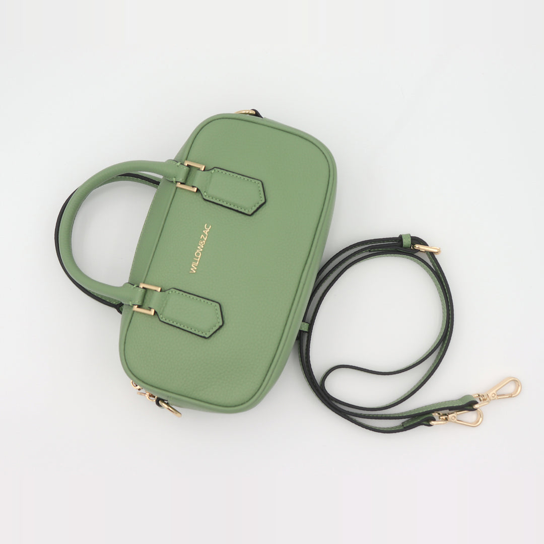 Elara Pebbled Leather Small Bowler Crossbody Bag - Sage
