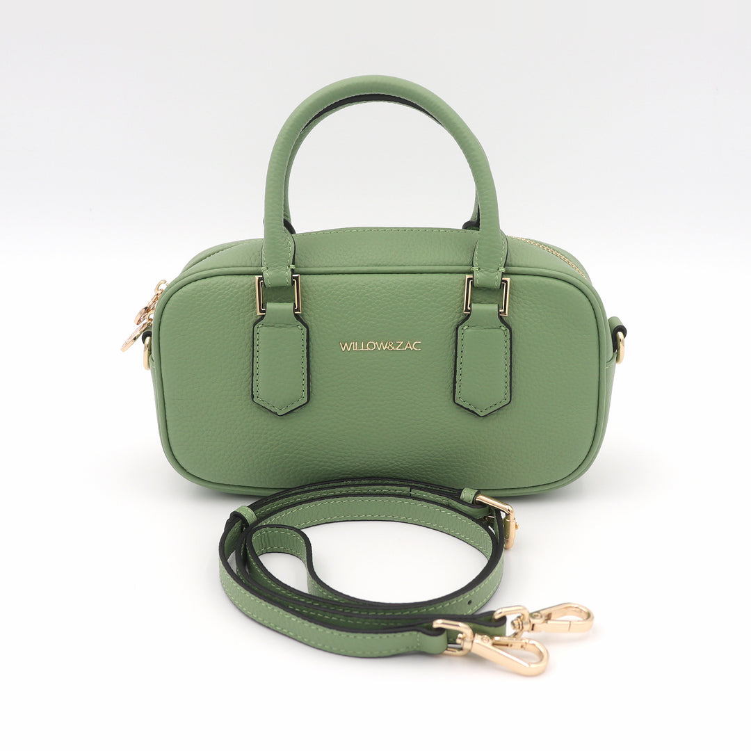 Elara Pebbled Leather Small Bowler Crossbody Bag - Sage