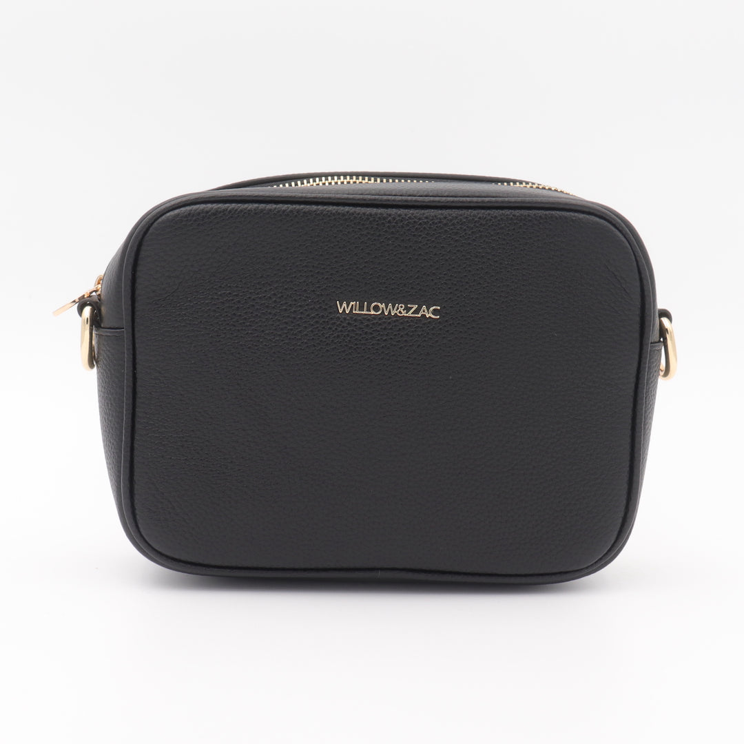 Bree Pebbled Leather Camera Crossbody Bag - Black