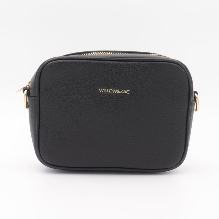 Bree Pebbled Leather Camera Crossbody Bag - Black