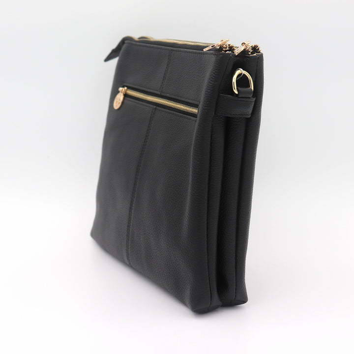 Ivy Pebbled Leather Crossbody Messenger Bag - Black