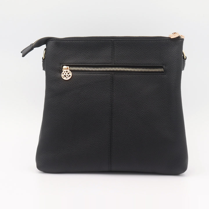 Ivy Pebbled Leather Crossbody Messenger Bag - Black