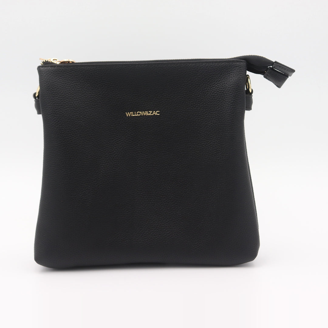 Ivy Pebbled Leather Crossbody Messenger Bag - Black