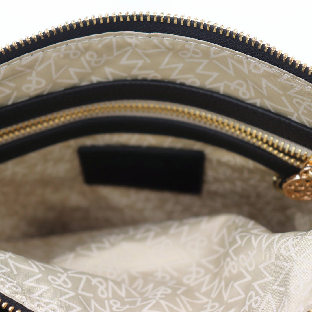 Ivy Pebbled Leather Crossbody Messenger Bag - Black