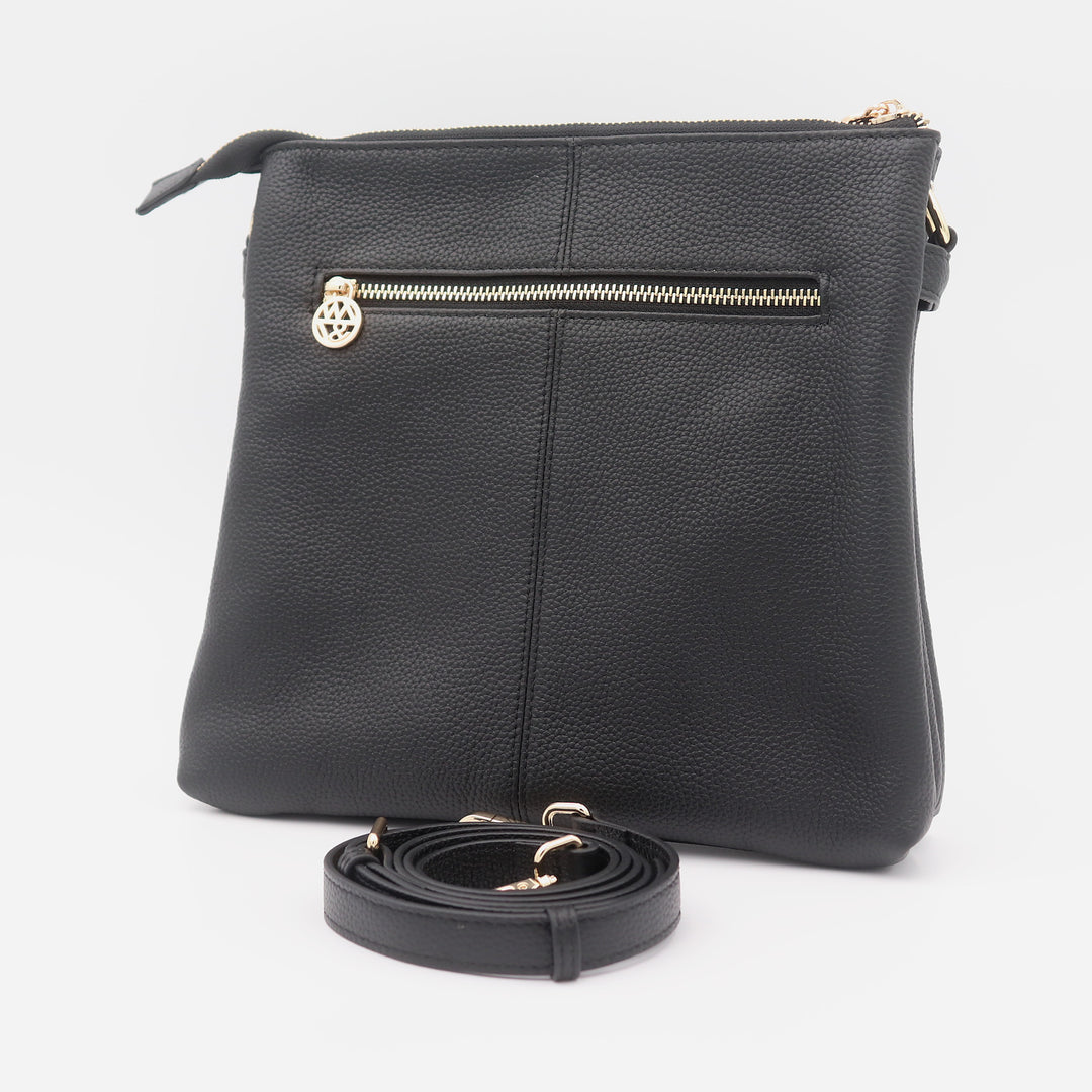 Ivy Pebbled Leather Crossbody Messenger Bag - Black