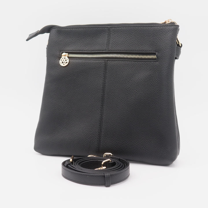 Ivy Pebbled Leather Crossbody Messenger Bag - Black