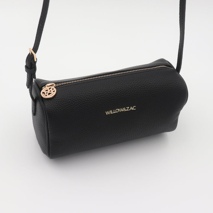 Mia Pebbled Leather Mini Barrel Bag - Black