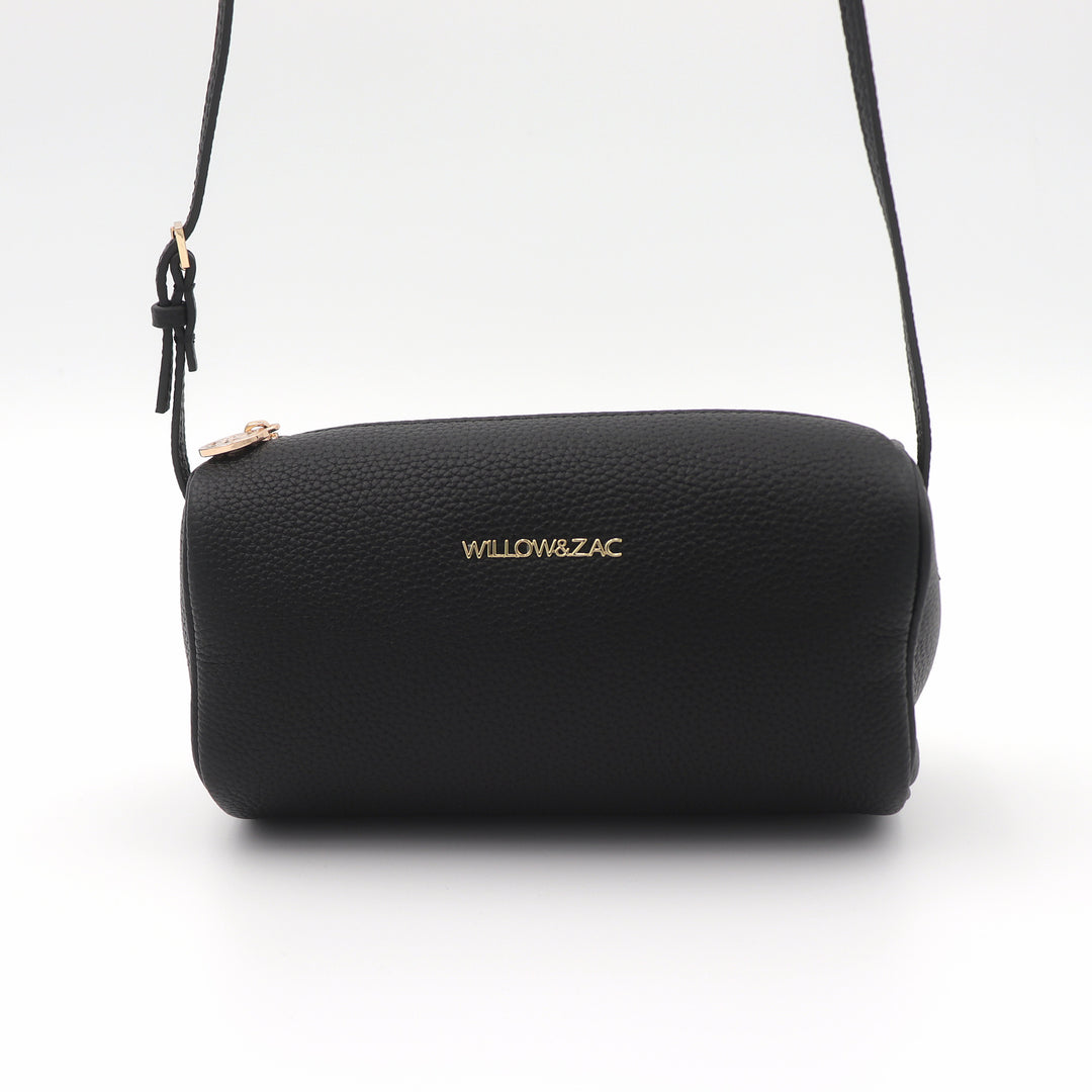 Mia Pebbled Leather Mini Barrel Bag - Black