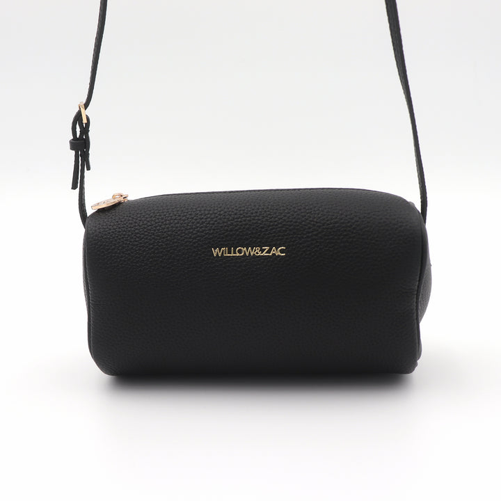 Mia Pebbled Leather Mini Barrel Bag - Black