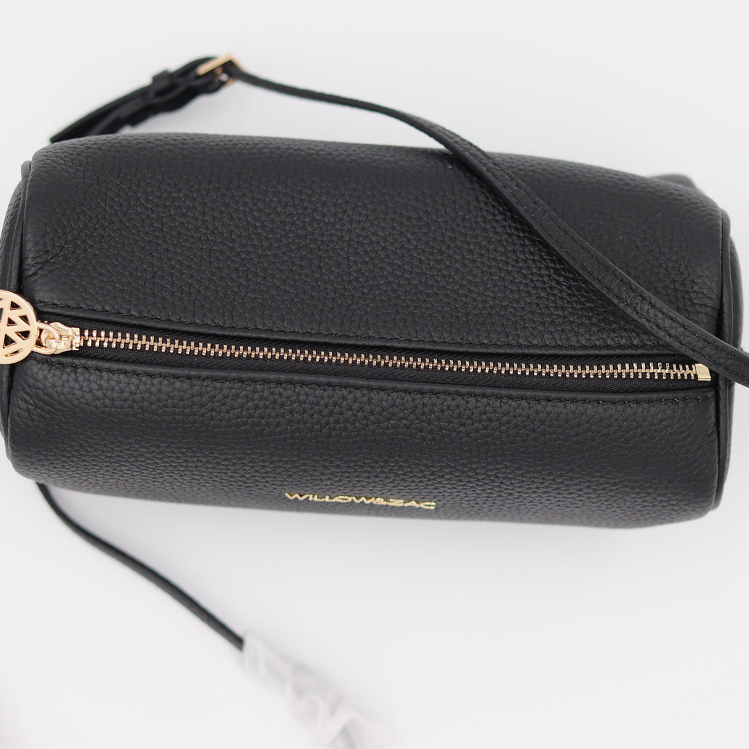 Mia Pebbled Leather Mini Barrel Bag - Black