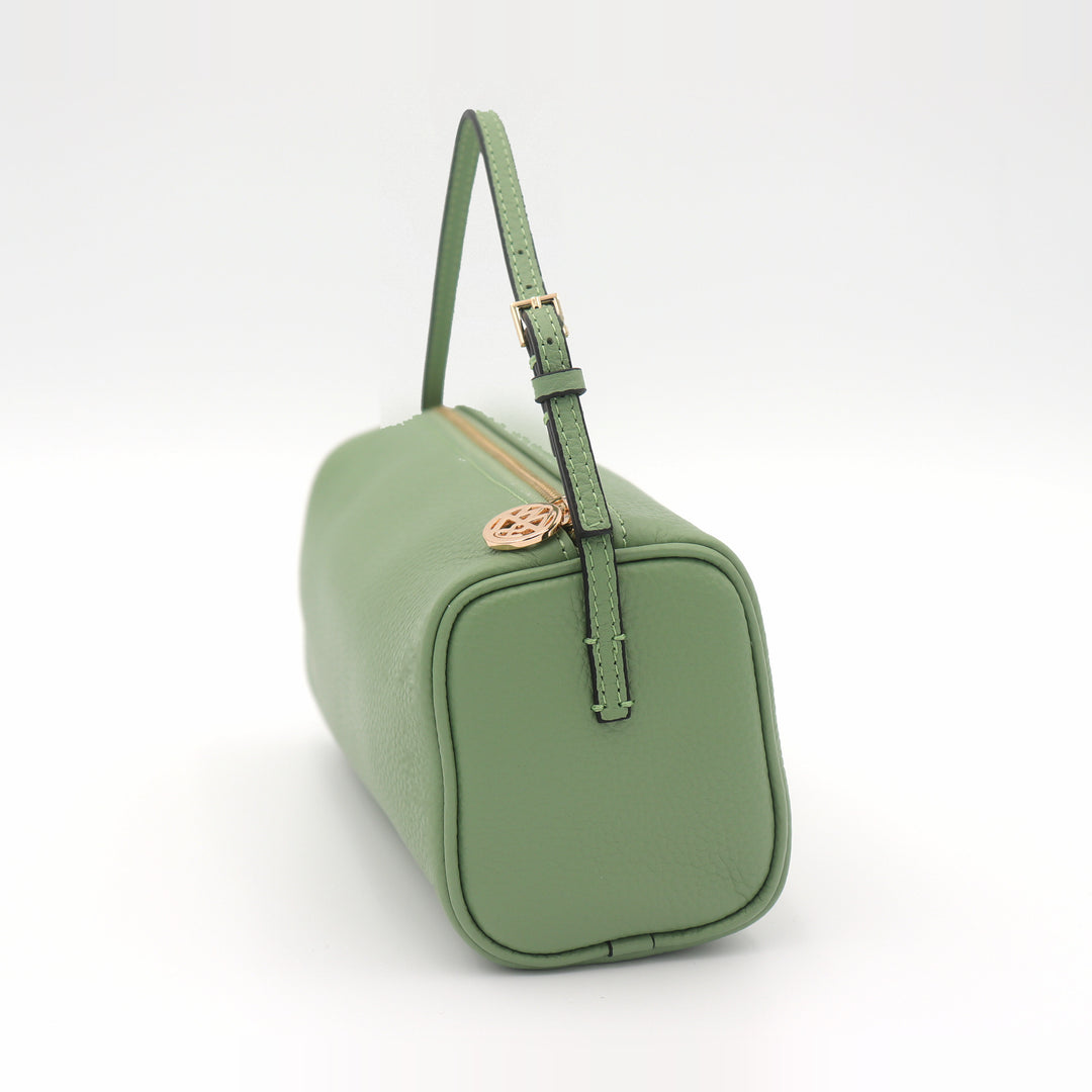 Mia Pebbled Leather Mini Barrel Bag - Sage