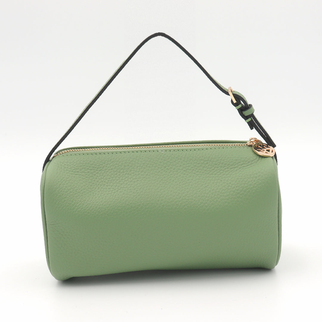 Mia Pebbled Leather Mini Barrel Bag - Sage