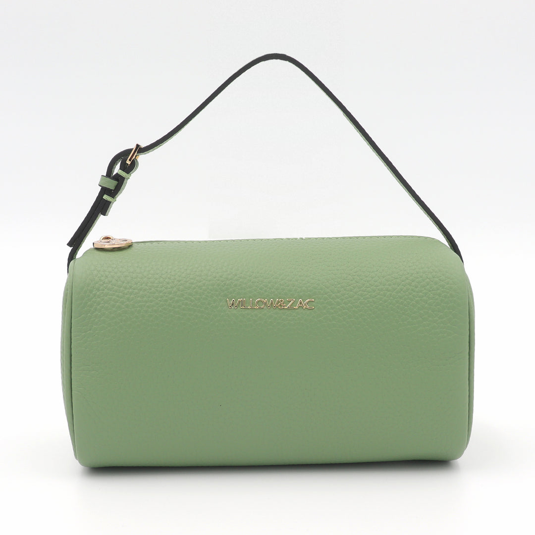 Mia Pebbled Leather Mini Barrel Bag - Sage