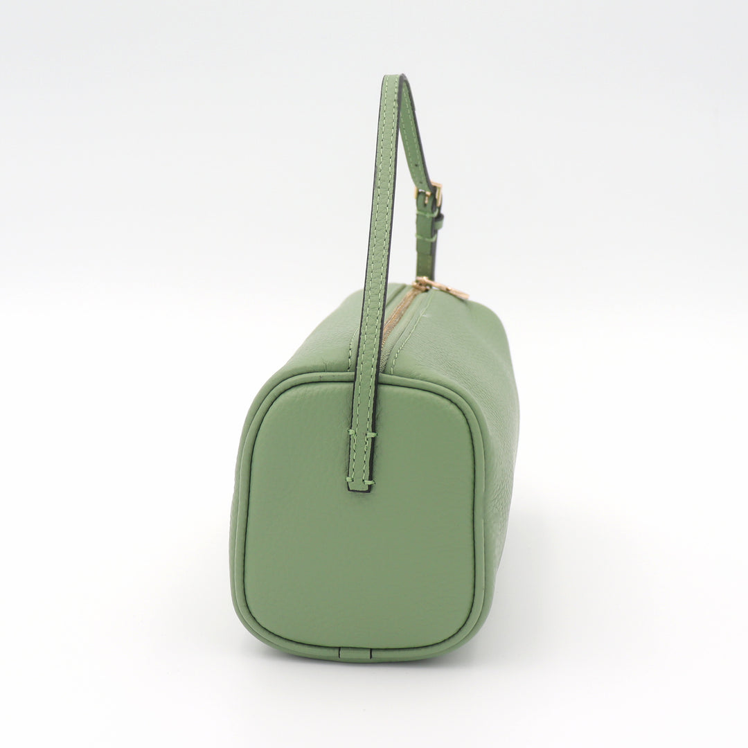 Mia Pebbled Leather Mini Barrel Bag - Sage