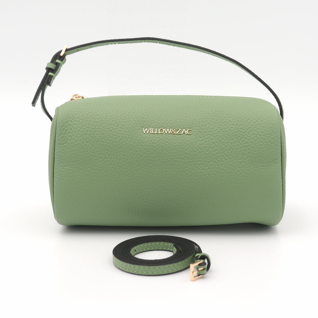 Mia Pebbled Leather Mini Barrel Bag - Sage