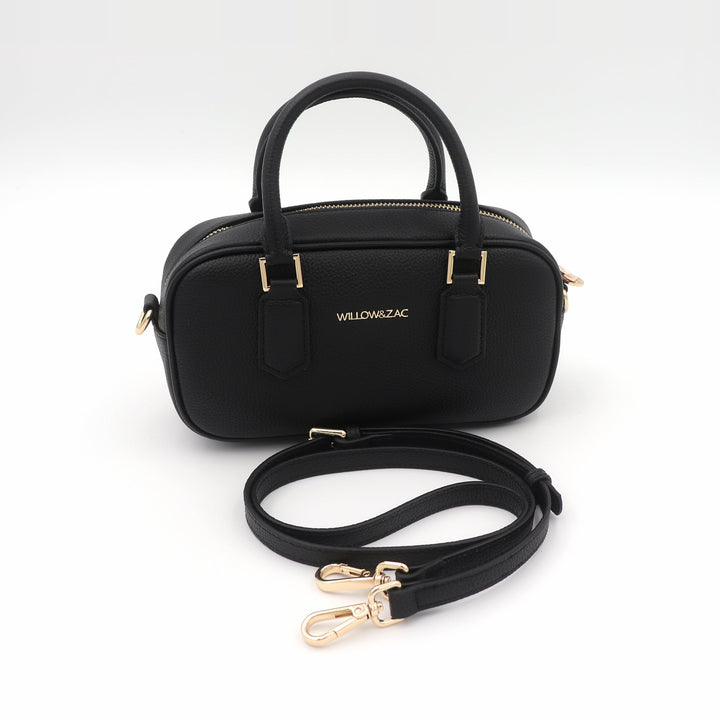 Willow &amp; Zac Elara Pebbled Leather Small Bowler Crossbody Bag - Black