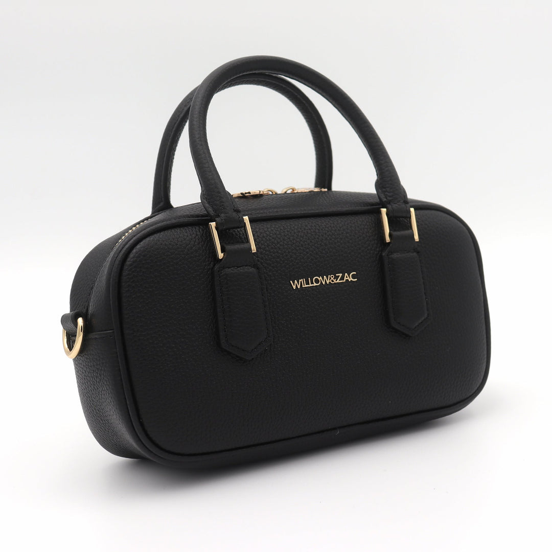 Willow &amp; Zac Elara Pebbled Leather Small Bowler Crossbody Bag - Black