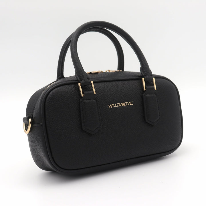 Willow &amp; Zac Elara Pebbled Leather Small Bowler Crossbody Bag - Black
