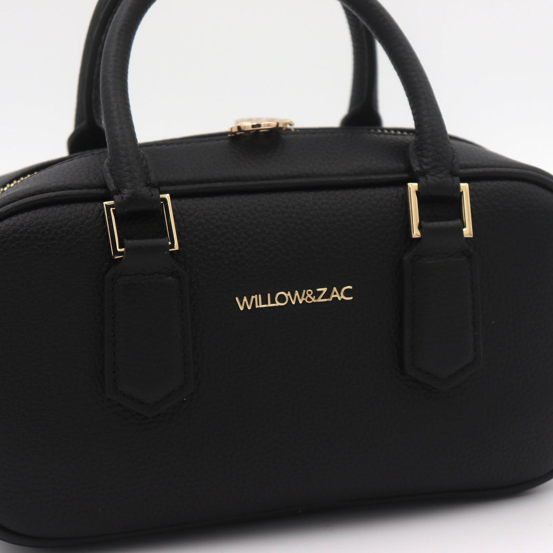 Willow &amp; Zac Elara Pebbled Leather Small Bowler Crossbody Bag - Black