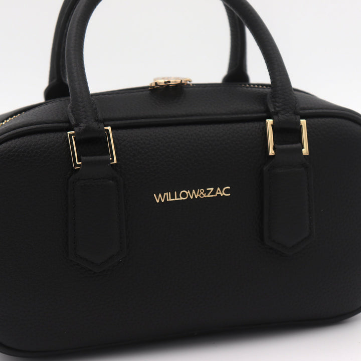 Willow &amp; Zac Elara Pebbled Leather Small Bowler Crossbody Bag - Black