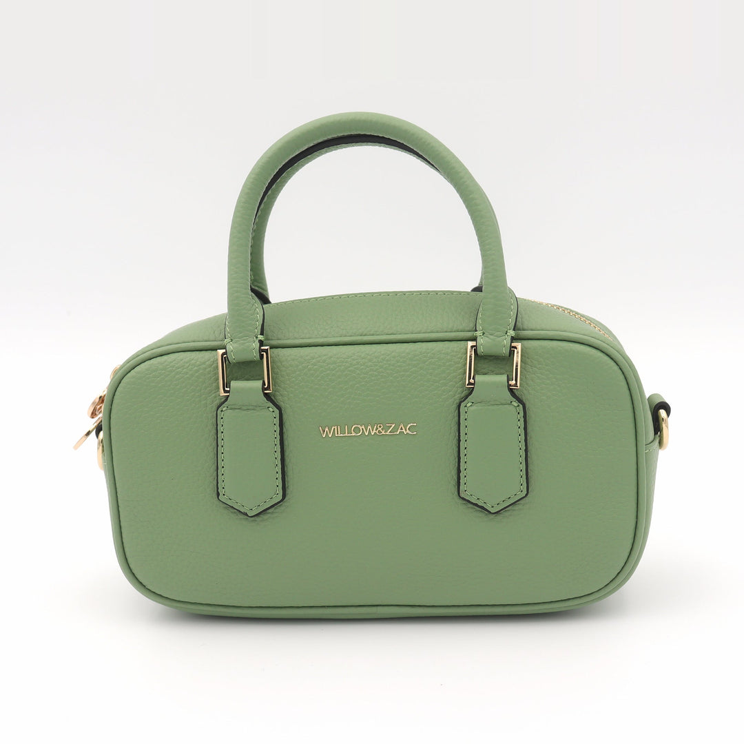 Willow & Zac Elara Pebbled Leather Small Bowler Crossbody Bag - Sage