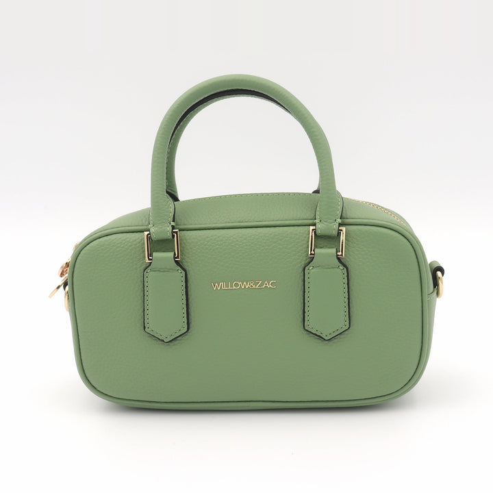 Willow &amp; Zac Elara Pebbled Leather Small Bowler Crossbody Bag - Sage