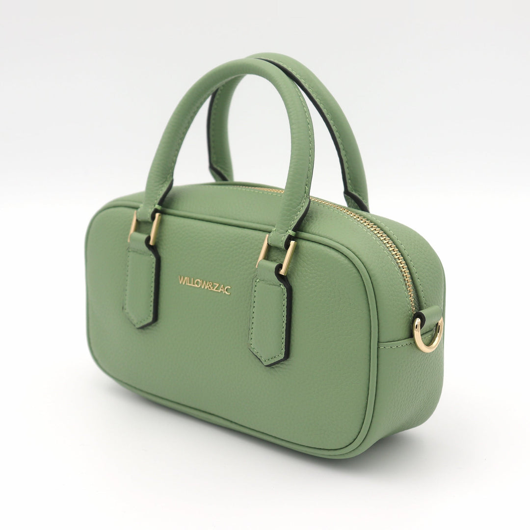 Willow &amp; Zac Elara Pebbled Leather Small Bowler Crossbody Bag - Sage