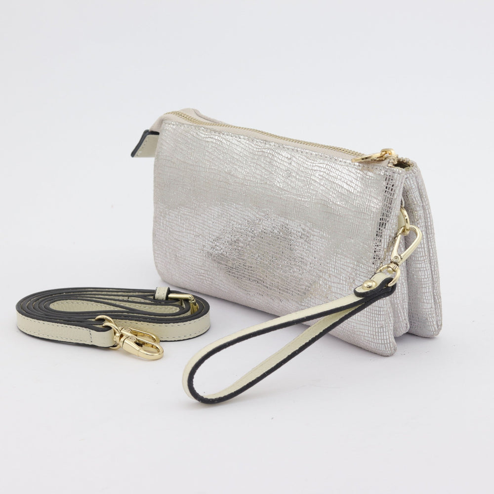 Willow & Zac Evie printed suede clutch crossbody silver lattice