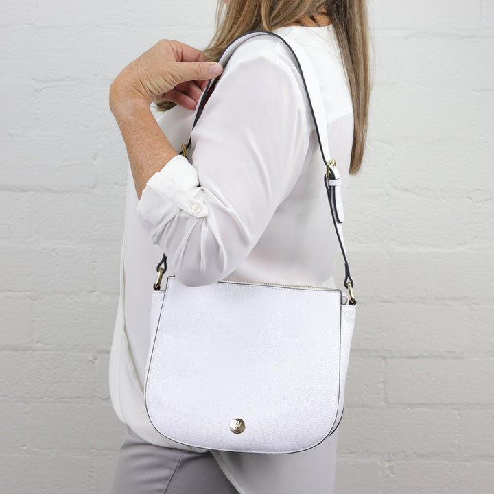 Willow & Zac Ingrid pebbled leather shoulder bag brilliant white