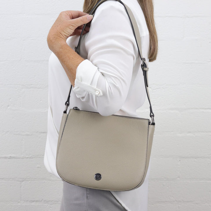 Willow & Zac Ingrid pebbled leather shoulder bag concrete BLACK HARDWARE