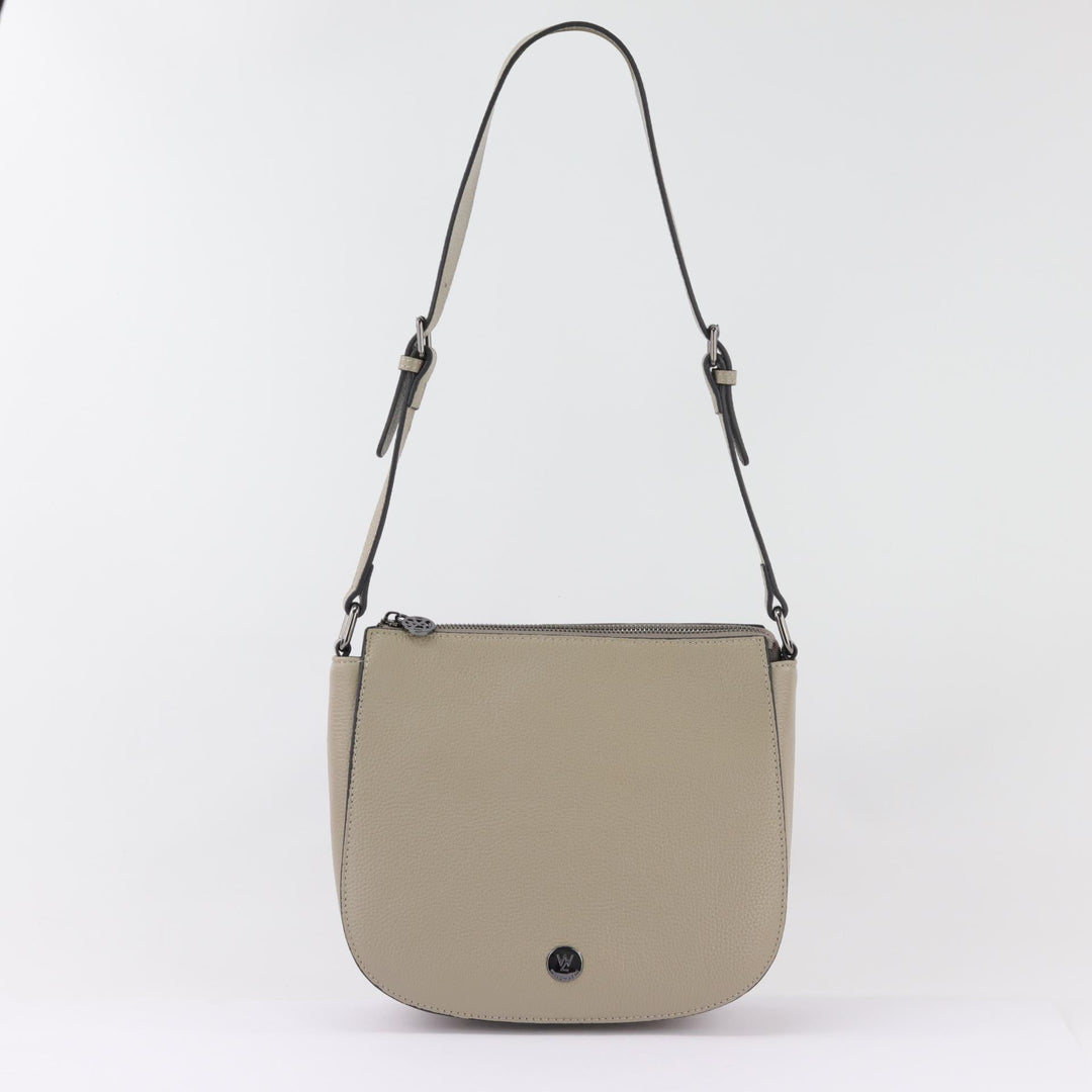 Willow & Zac Ingrid pebbled leather shoulder bag concrete BLACK HARDWARE